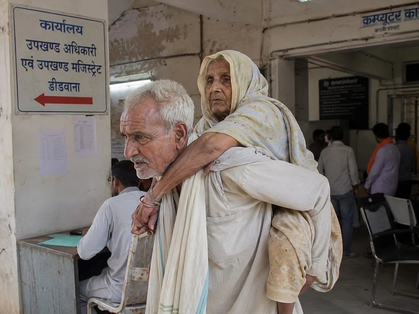 दिव्यांग पत्नी को पीठ पर लादकर शिकायत लेकर पहुंचा पति, 10 साल से राशन लाभ से वंचित होने का आरोप
