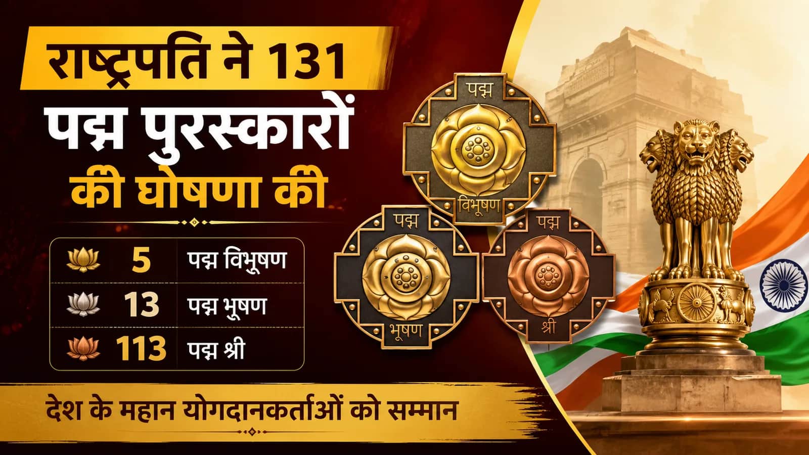 राष्ट्रपति ने 131 पद्म पुरस्कारों को दी मंजूरी