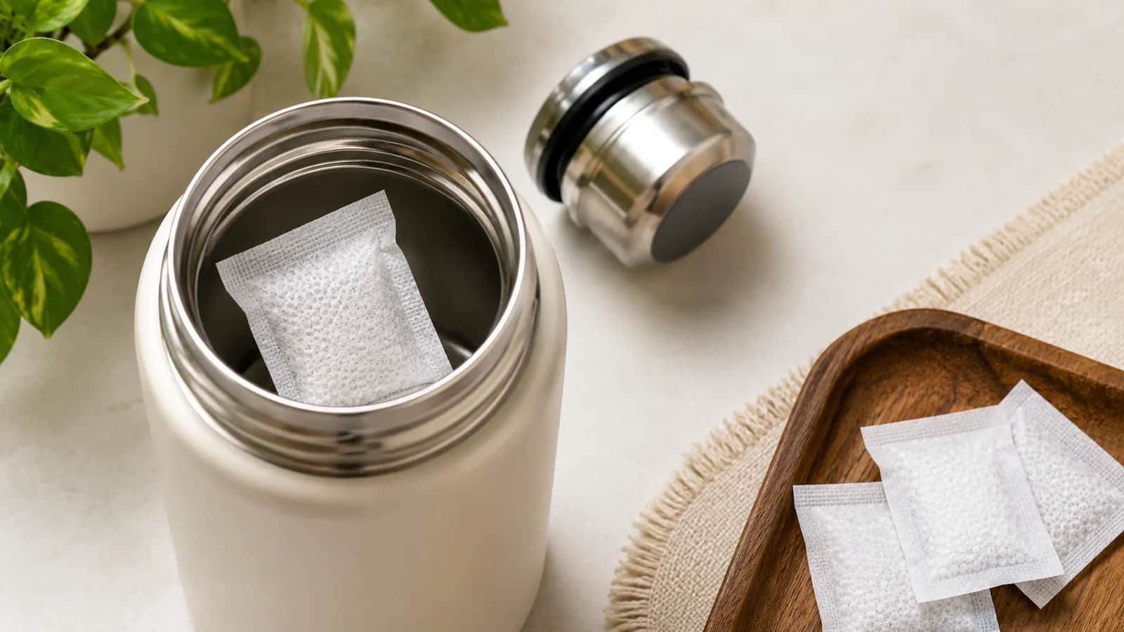 Silica gel packet inside bottle