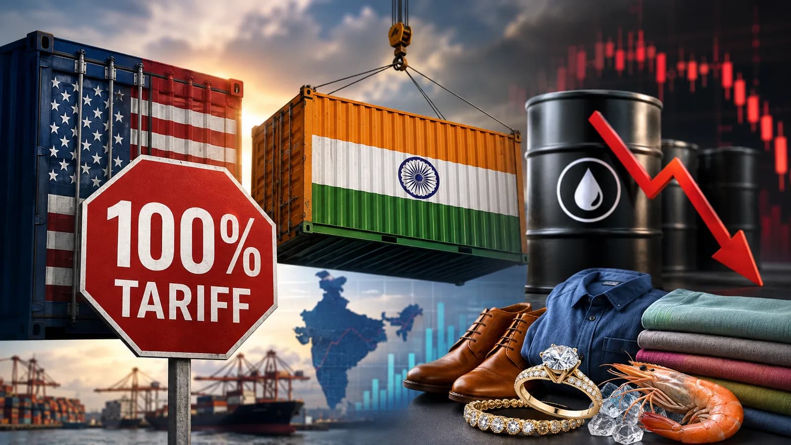 भारत पर 100% अमेरिकी टैरिफ़ लगा तो क्या होगा? कपड़े से गहनों तक पर संकट, शेयर बाजार में इन सेक्टरों