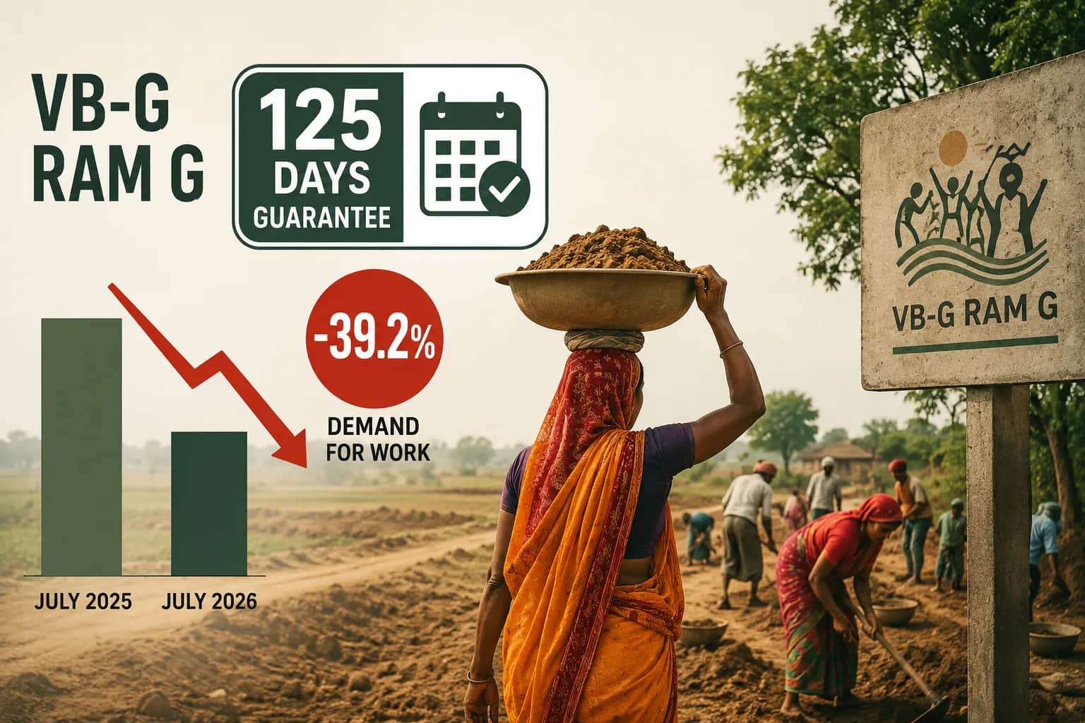 VB-G RAM G: 125 दिन रोजगार की गारंटी, फिर भी जुलाई में काम की मांग 39.2% की गिरावट?