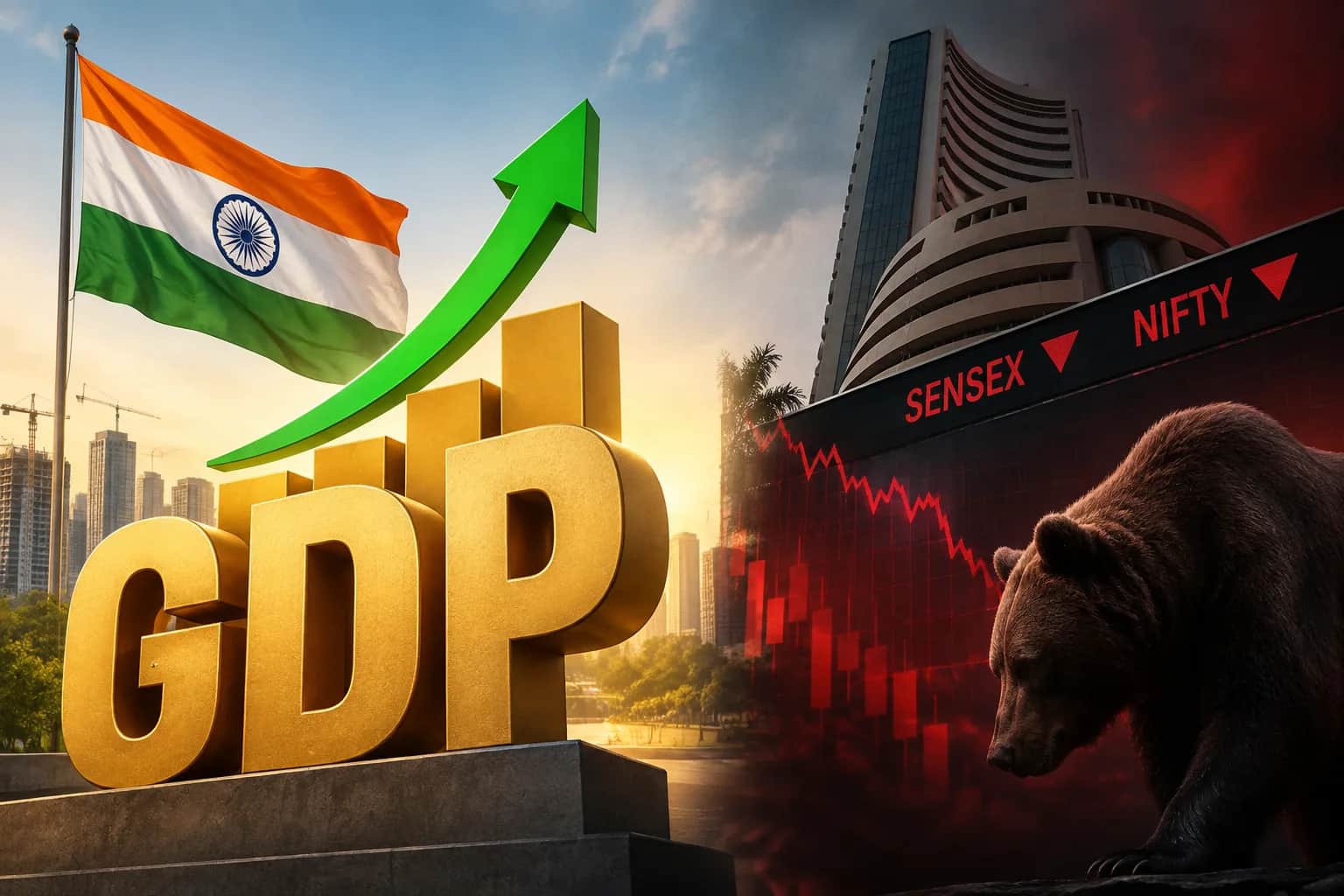 GDP 7.8% लेकिन Sensex-Nifty में गिरावट: अर्थव्यवस्था मजबूत, फिर शेयर बाजार क्यों डरा हुआ है?